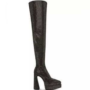 Steve Madden Black Rhinestone Over-The-Knee Platform Dress Boots